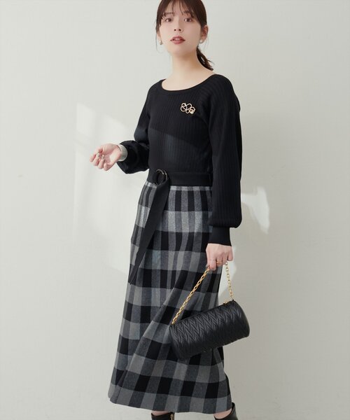 natural couture(ナチュラルクチュール)の「【Web限定】チェックジャガード2WAYニットワンピース(ワンピース・レディース・ラベンダー/ベージュ/グレイッシュベージュ/ブラック・FREE)」の8枚目の写真