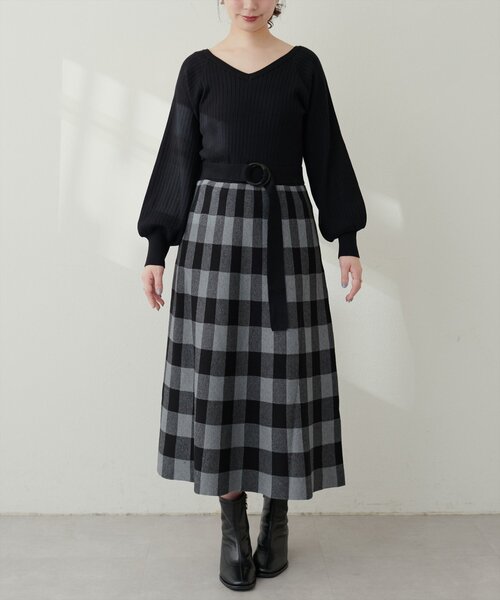 natural couture(ナチュラルクチュール)の「【Web限定】チェックジャガード2WAYニットワンピース(ワンピース・レディース・ラベンダー/ベージュ/グレイッシュベージュ/ブラック・FREE)」の22枚目の写真