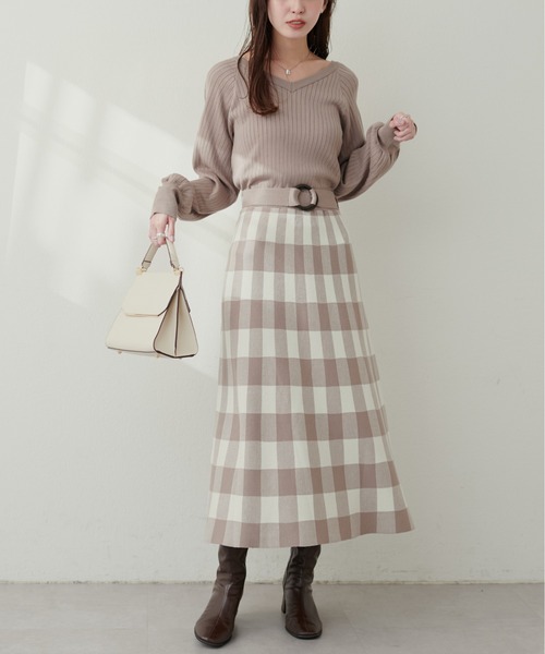 natural couture(ナチュラルクチュール)の「【Web限定】チェックジャガード2WAYニットワンピース(ワンピース・レディース・ラベンダー/ベージュ/グレイッシュベージュ/ブラック・FREE)」の5枚目の写真