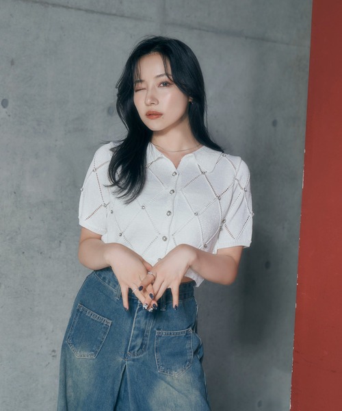 ANDGEEBEE（アンジービー）の「ダイヤパターンニットトップス（ニット/セーター・レディース・アイボリー/グレー・FREE）」の11枚目の写真