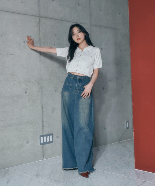 ANDGEEBEE（アンジービー）の「ダイヤパターンニットトップス（ニット/セーター・レディース・アイボリー/グレー・FREE）」の8枚目の写真