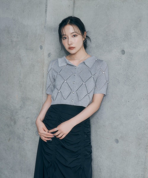 ANDGEEBEE（アンジービー）の「ダイヤパターンニットトップス（ニット/セーター・レディース・アイボリー/グレー・FREE）」の3枚目の写真