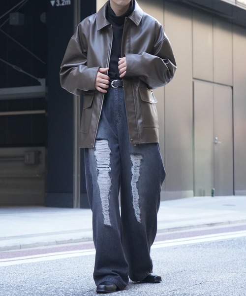 Confirm(コンファーム)の「ヴィンテージメイク ダメージ加工 ケミカルウォッシュ加工 ワイドストレートデニムパンツ【Confirm】(デニムパンツ・メンズ・ブラック/サックスブルー/ブラック系その他・M/L)」の11枚目の写真