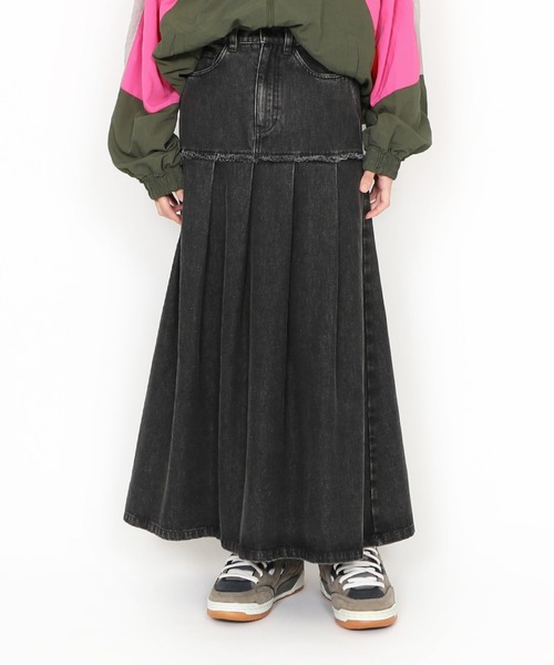 493 PGG 定価39,600円 スカート デニム×プリーツ サイズ1 M 切り替えプリーツデニムロングスカート（デニムスカート）｜PUNYUS