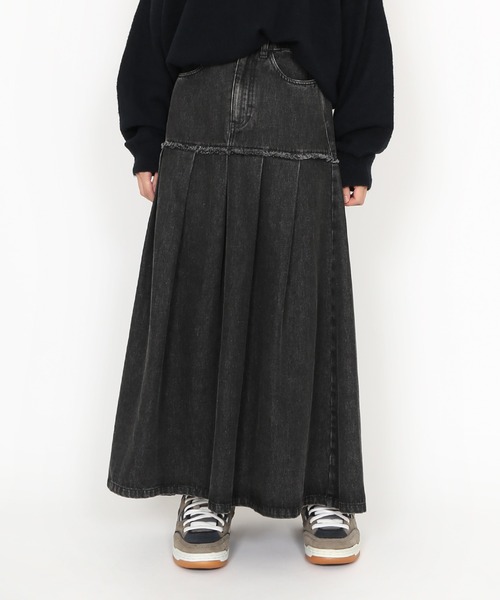 切り替えプリーツデニムロングスカート（デニムスカート）｜PUNYUS
