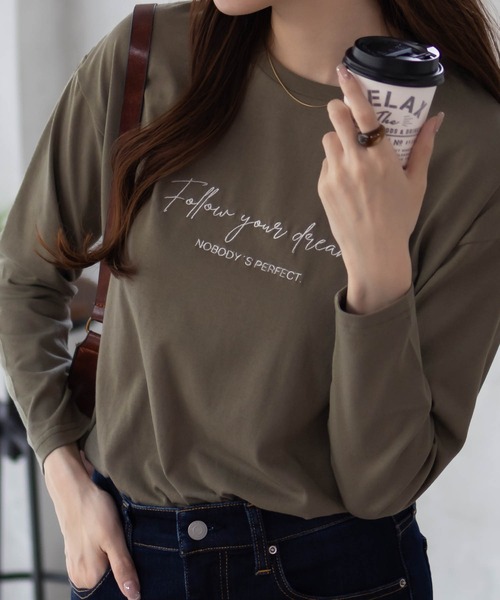 NAVY(ネイビー)の「NAVY センター刺繍 長袖Tシャツ ロンT(Tシャツ/カットソー・レディース・チャコールグレー/ピンク系その他/ブラック/オリーブ/ホワイト/ホワイト系その他・M/L)」の5枚目の写真
