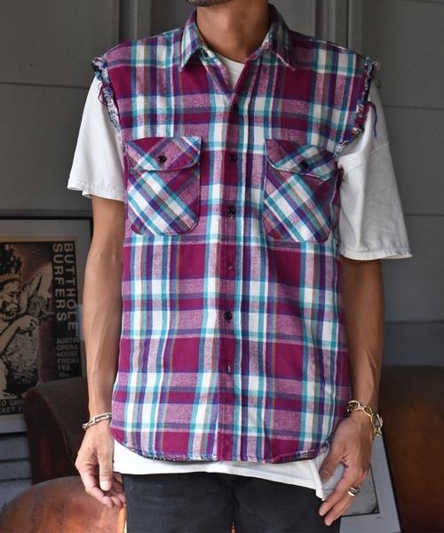 【ヴィンテージ古着】90's FIVE BROTHER カットオフ ライニングネルシャツ（シャツ/ブラウス）｜FIVEBROTHER（ファイブブラザー）