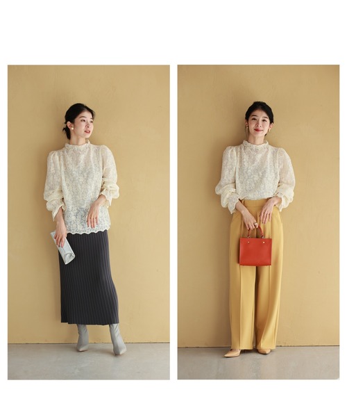 首元を飾るパールの細やか花刺繍ブラウストップス（シャツ/ブラウス）｜CAWAII（カワイイ）