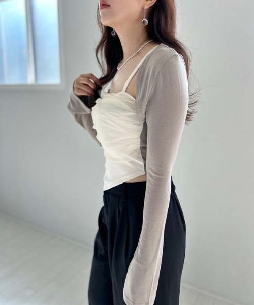 ipugo(イプゴ)の「ipugo/イプゴ チュール付き キャミドッキング ボレロトップス(カーディガン/ボレロ・レディース・アイボリー/チャコール・FREE)」の16枚目の写真