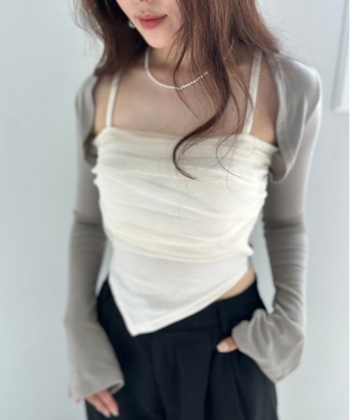 ipugo(イプゴ)の「ipugo/イプゴ チュール付き キャミドッキング ボレロトップス(カーディガン/ボレロ・レディース・アイボリー/チャコール・FREE)」の15枚目の写真