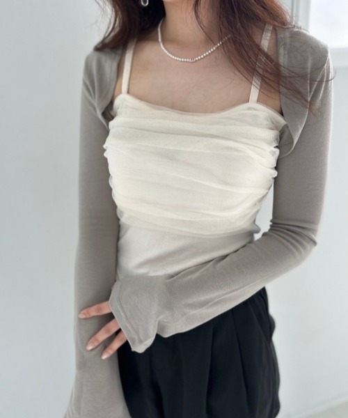 ipugo(イプゴ)の「ipugo/イプゴ チュール付き キャミドッキング ボレロトップス(カーディガン/ボレロ・レディース・アイボリー/チャコール・FREE)」の11枚目の写真