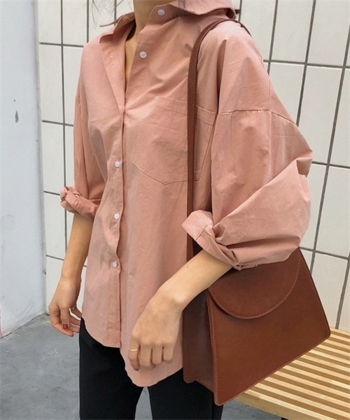 FREE STYLISTS(フリー スタイリスト)の「ゆったりサイズロングスリーブシャツ(シャツ/ブラウス・レディース・ピンク/ホワイト・FREE)」の14枚目の写真