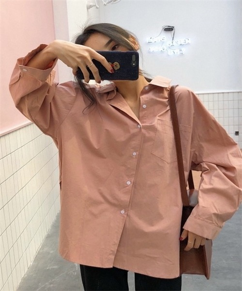 FREE STYLISTS(フリー スタイリスト)の「ゆったりサイズロングスリーブシャツ(シャツ/ブラウス・レディース・ピンク/ホワイト・FREE)」の15枚目の写真