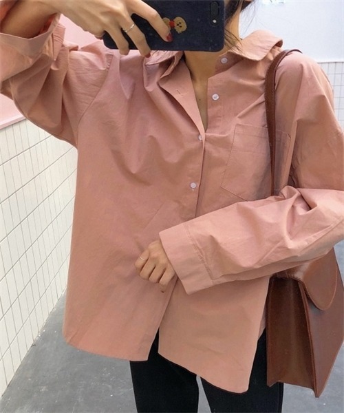 FREE STYLISTS(フリー スタイリスト)の「ゆったりサイズロングスリーブシャツ(シャツ/ブラウス・レディース・ピンク/ホワイト・FREE)」の11枚目の写真