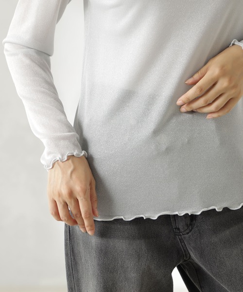 FOUND GOOD（ファウンドグッド）の「シアーラメハイネック/LS（Tシャツ/カットソー・レディース・ブラック/グレー系/グレー系2/ブルー系2・S/M/L）」の15枚目の写真