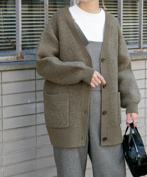 FORK&SPOON(フォークアンドスプーン)の「FORK&SPOON ブークレ接結カーディガン(カーディガン/ボレロ・レディース・モカ/チャコールグレー・1)」の6枚目の写真