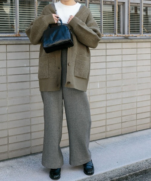 FORK&SPOON(フォークアンドスプーン)の「FORK&SPOON ブークレ接結カーディガン(カーディガン/ボレロ・レディース・モカ/チャコールグレー・1)」の12枚目の写真