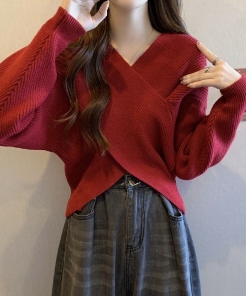 deux amour(ドゥーザムール)の「カシュクールVニットプルオーバー(ニット/セーター・レディース・ブラック/ピンク/グレー/ホワイト/レッド・FREE)」の13枚目の写真