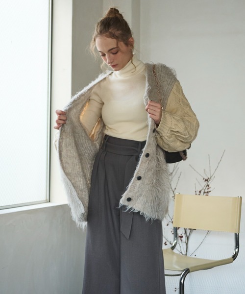 loin nuit(ロワンニュイ)の「waist belt wide pants / ウエストベルトワイドパンツ(スラックス・レディース・グレー/アイボリー・FREE)」の21枚目の写真