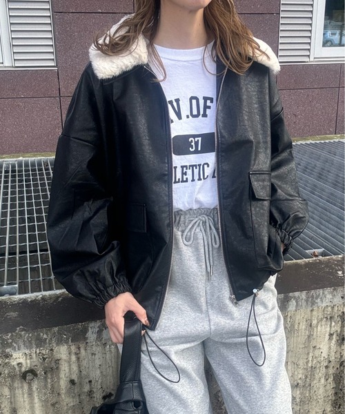 y/m by misato(イムバイミサト)の「フェイクファー襟付きフェイクレザーブルゾン(ブルゾン・レディース・ブラック・FREE)」の3枚目の写真