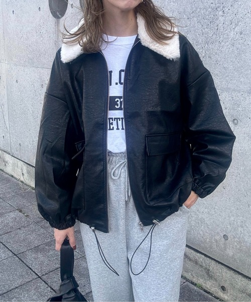 y/m by misato(イムバイミサト)の「フェイクファー襟付きフェイクレザーブルゾン(ブルゾン・レディース・ブラック・FREE)」の4枚目の写真