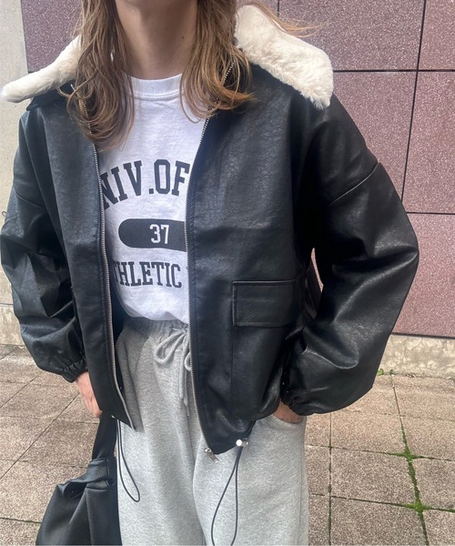 y/m by misato(イムバイミサト)の「フェイクファー襟付きフェイクレザーブルゾン(ブルゾン・レディース・ブラック・FREE)」の17枚目の写真