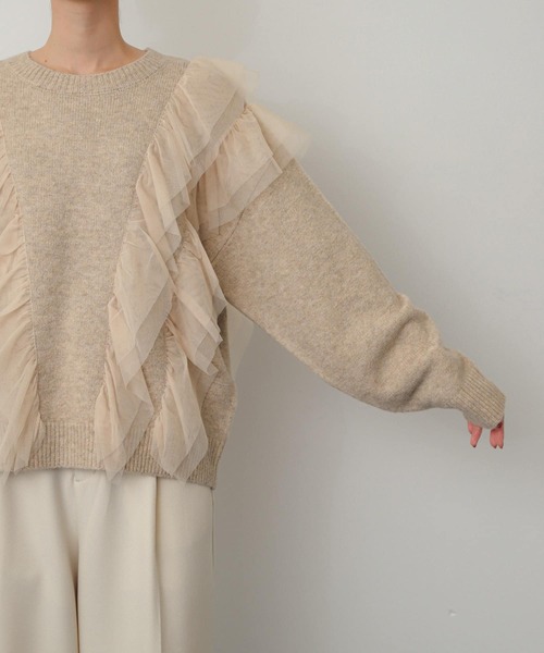 SENSE OF PLACE by URBAN RESEARCH(センスオブプレイスバイアーバンリサーチ)の「チュールドッキングフリルセーター(ニット/セーター・レディース・ブルー/チャコールグレー/ベージュ・ONE)」の18枚目の写真