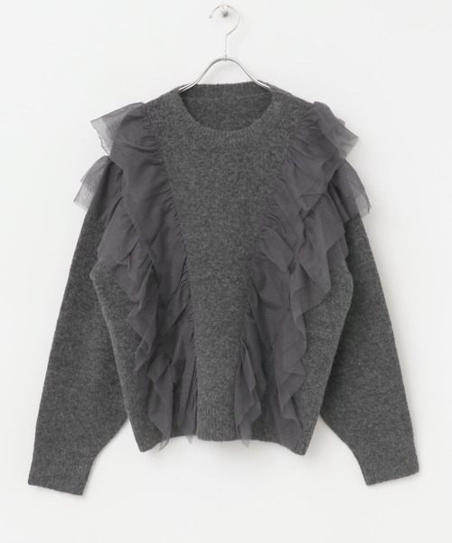 SENSE OF PLACE by URBAN RESEARCH(センスオブプレイスバイアーバンリサーチ)の「チュールドッキングフリルセーター(ニット/セーター・レディース・ブルー/チャコールグレー/ベージュ・ONE)」の20枚目の写真