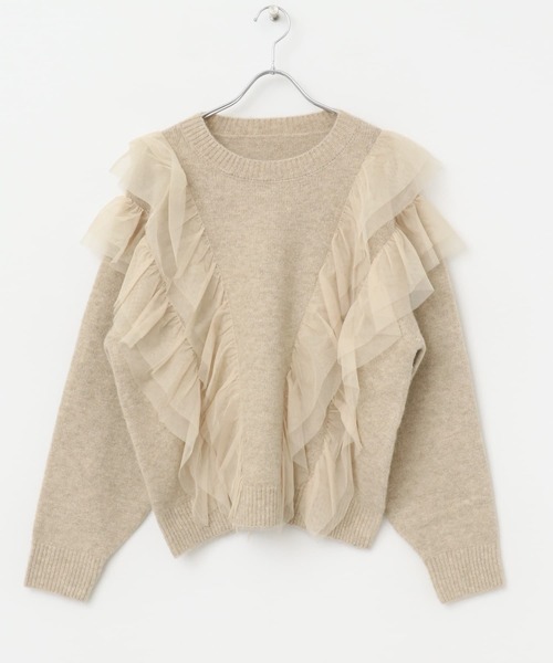 SENSE OF PLACE by URBAN RESEARCH(センスオブプレイスバイアーバンリサーチ)の「チュールドッキングフリルセーター(ニット/セーター・レディース・ブルー/チャコールグレー/ベージュ・ONE)」の10枚目の写真