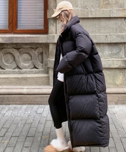 おしゃれスタ（オシャレスタ）の「全身あったかロング丈中綿コート（ダウンジャケット/コート・レディース・ブラック/アイボリー・L/M/S）」の2枚目の写真