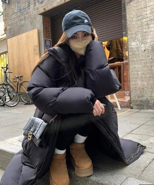 おしゃれスタ（オシャレスタ）の「全身あったかロング丈中綿コート（ダウンジャケット/コート・レディース・ブラック/アイボリー・L/M/S）」の5枚目の写真