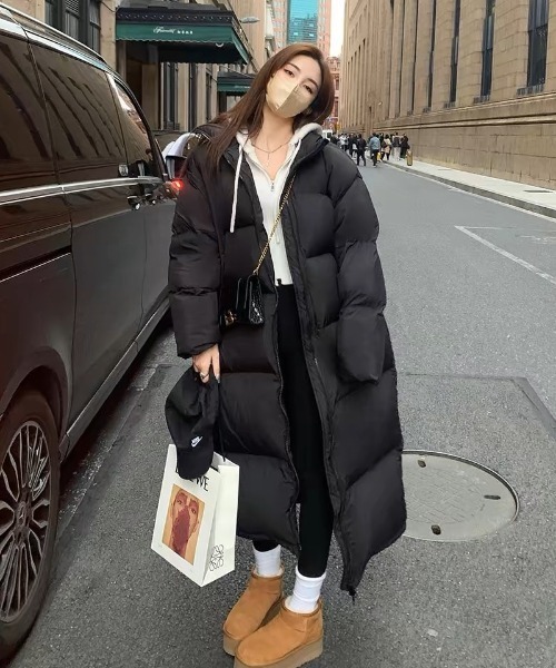 おしゃれスタ（オシャレスタ）の「全身あったかロング丈中綿コート（ダウンジャケット/コート・レディース・ブラック/アイボリー・L/M/S）」の6枚目の写真