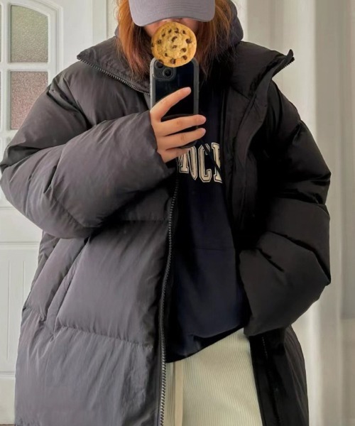 おしゃれスタ（オシャレスタ）の「全身あったかロング丈中綿コート（ダウンジャケット/コート・レディース・ブラック/アイボリー・L/M/S）」の11枚目の写真