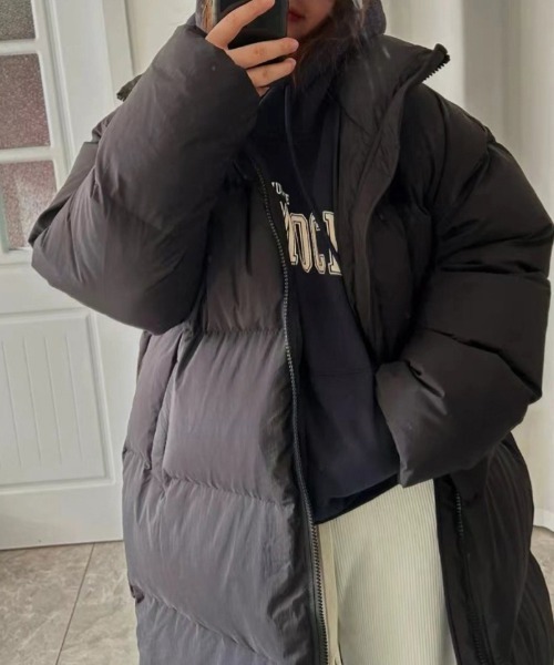 おしゃれスタ（オシャレスタ）の「全身あったかロング丈中綿コート（ダウンジャケット/コート・レディース・ブラック/アイボリー・L/M/S）」の12枚目の写真