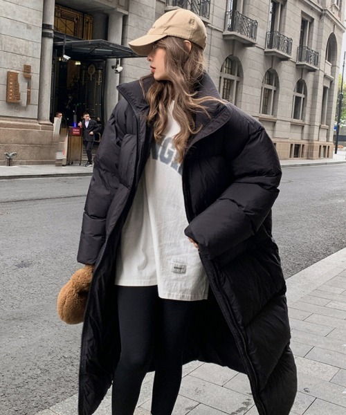 おしゃれスタ（オシャレスタ）の「全身あったかロング丈中綿コート（ダウンジャケット/コート・レディース・ブラック/アイボリー・L/M/S）」の3枚目の写真