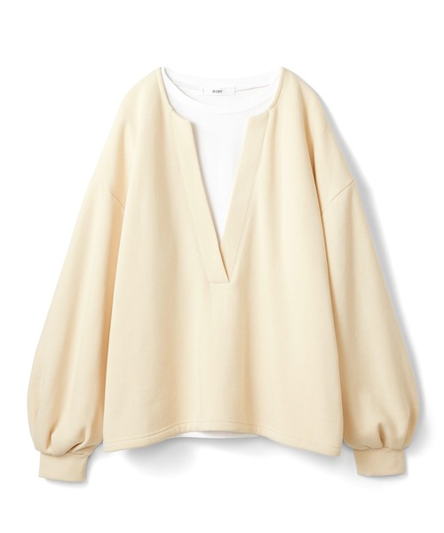 IEDIT（イディット）の「ＩＥＤＩＴ　裏起毛キーネックスウェットとロンＴのレイヤードセット（スウェット・レディース・ネイビー/ライトベージュ・M/L/LL/3L/S/4L）」の12枚目の写真