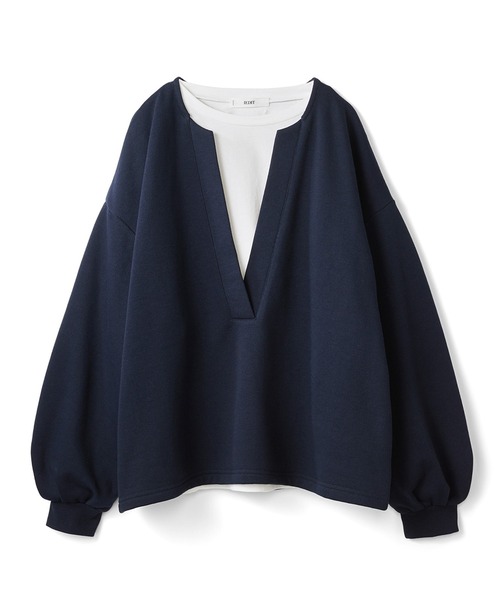 IEDIT（イディット）の「ＩＥＤＩＴ　裏起毛キーネックスウェットとロンＴのレイヤードセット（スウェット・レディース・ネイビー/ライトベージュ・M/L/LL/3L/S/4L）」の8枚目の写真