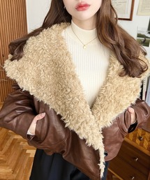 新品♡SPICA GLOW フェイクレザー ファー切替ジャケット もふもふ LOULOU select（ルルセレクト）の「ファービッグカラーフェイクレザー