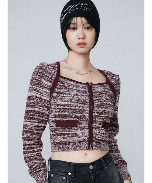 ツイードクロップジップニット（ニット/セーター）｜EMODA（エモダ） 6,527円