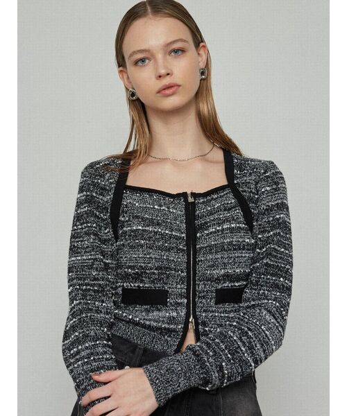 EMODA（エモダ）の「ツイードクロップジップニット（ニット/セーター・レディース・レッド/ネイビー/ブラック・FREE）」の13枚目の写真