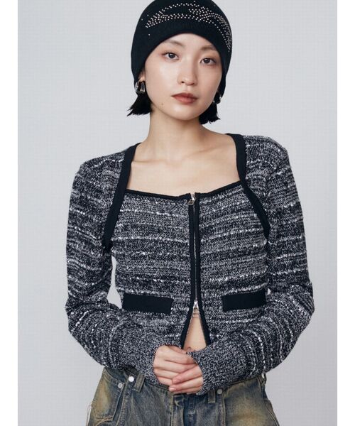 EMODA（エモダ）の「ツイードクロップジップニット（ニット/セーター・レディース・レッド/ネイビー/ブラック・FREE）」の15枚目の写真