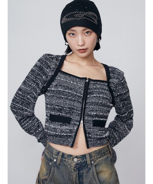 EMODA（エモダ）の「ツイードクロップジップニット（ニット/セーター・レディース・レッド/ネイビー/ブラック・FREE）」の16枚目の写真