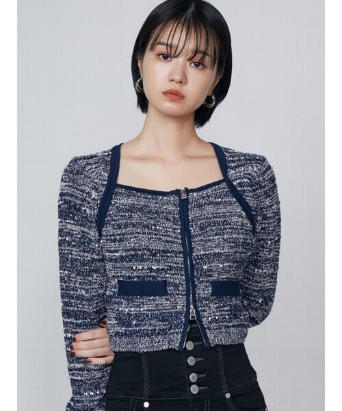 EMODA（エモダ）の「ツイードクロップジップニット（ニット/セーター・レディース・レッド/ネイビー/ブラック・FREE）」の20枚目の写真