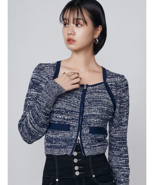 EMODA（エモダ）の「ツイードクロップジップニット（ニット/セーター・レディース・レッド/ネイビー/ブラック・FREE）」の21枚目の写真