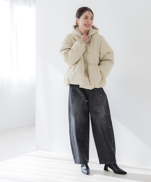 coca(coca)(コカ)の「ギャザー中綿アウター(ブルゾン・レディース・ライトベージュ/アイボリー/ブラック・M/L)」の4枚目の写真