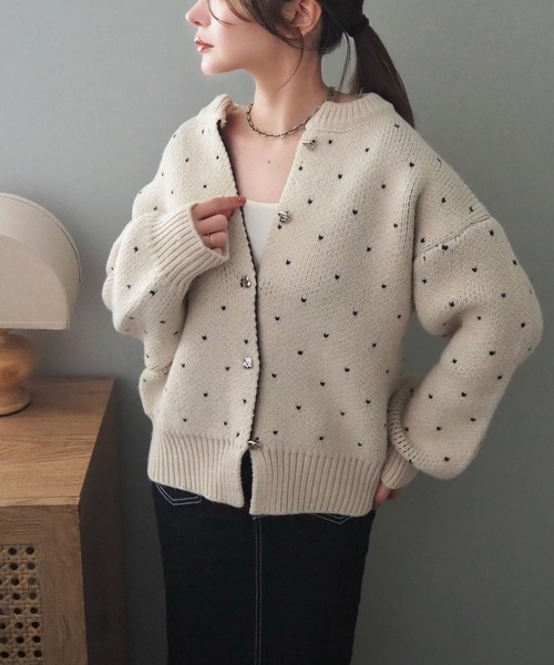 small heart pattern knit cardigan /ハート柄 ニット カーディガン