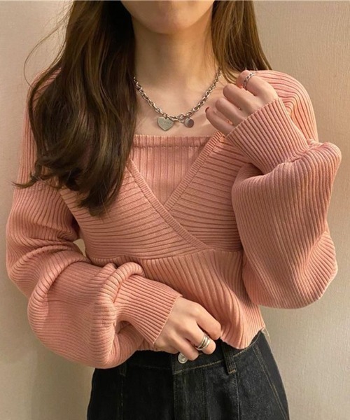 Coo+i(クーイ)の「レイヤード風ドルマンニット(ニット/セーター・レディース・ブラック/ホワイト/ブラウン/ピンク・FREE)」の13枚目の写真
