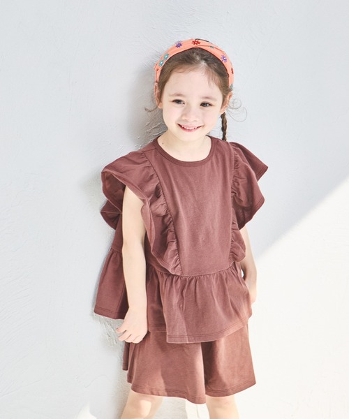 pairmanon（ペアマノン）の「【綿100%】ティアード見え フリルセットアップ（セットアップ・キッズ・ピンク系その他/ライトブルー/グリーン系その他/パープル/ブラック/ブラウン・130/90/100/110/140/120/150）」の3枚目の写真