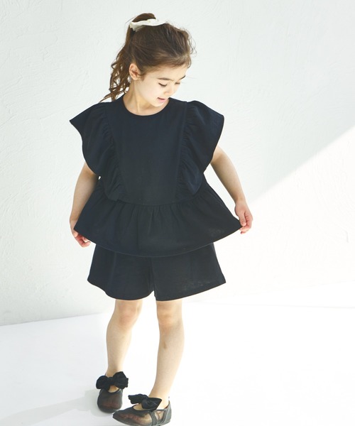 pairmanon（ペアマノン）の「【綿100%】ティアード見え フリルセットアップ（セットアップ・キッズ・ピンク系その他/ライトブルー/グリーン系その他/パープル/ブラック/ブラウン・130/90/100/110/140/120/150）」の2枚目の写真