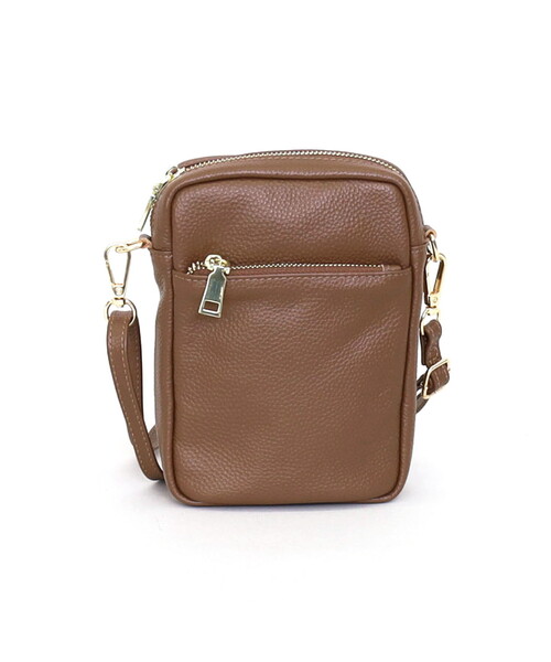 COOCO（クーコ）の「【牛革】シュリンクレザー縦型ミニショルダーバッグ（ショルダーバッグ・レディース・ライトピンク/レッド系/ブラック/シルバー/グレー/ブルー/オフホワイト/パープル/グリーン/ブラウン/レッド/ブラウン系1・FREE）」の5枚目の写真